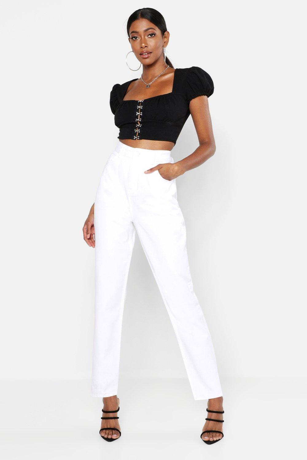 high waisted white mom jeans