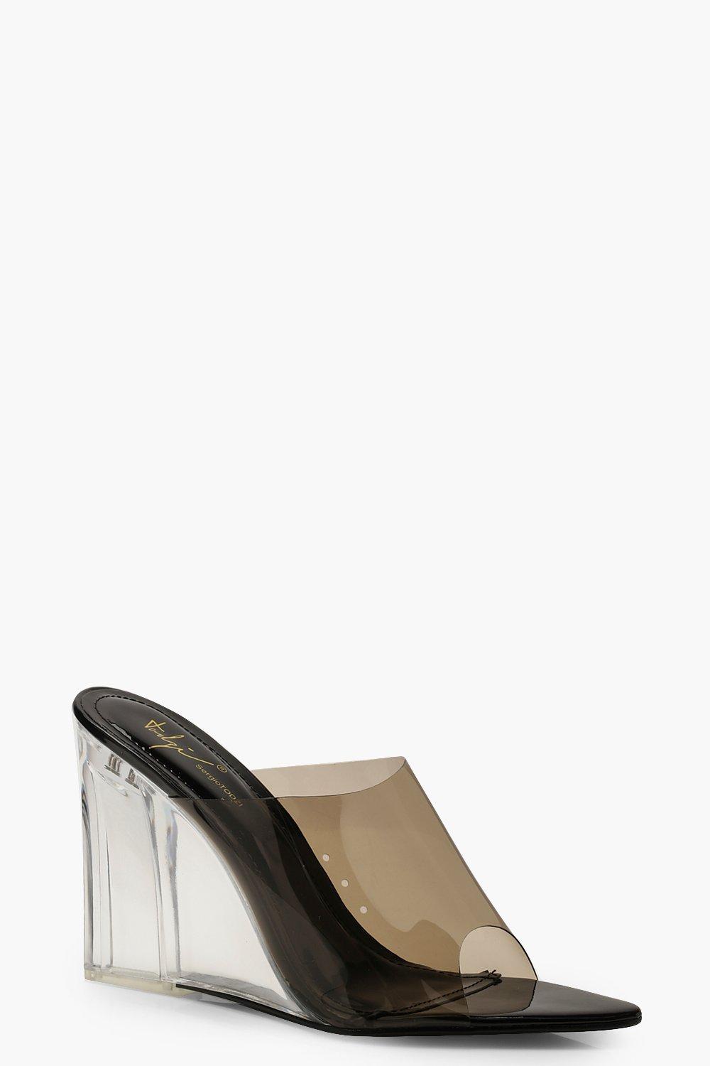 clear mule wedge