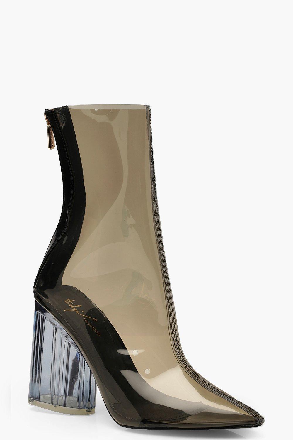 clear block heel boots