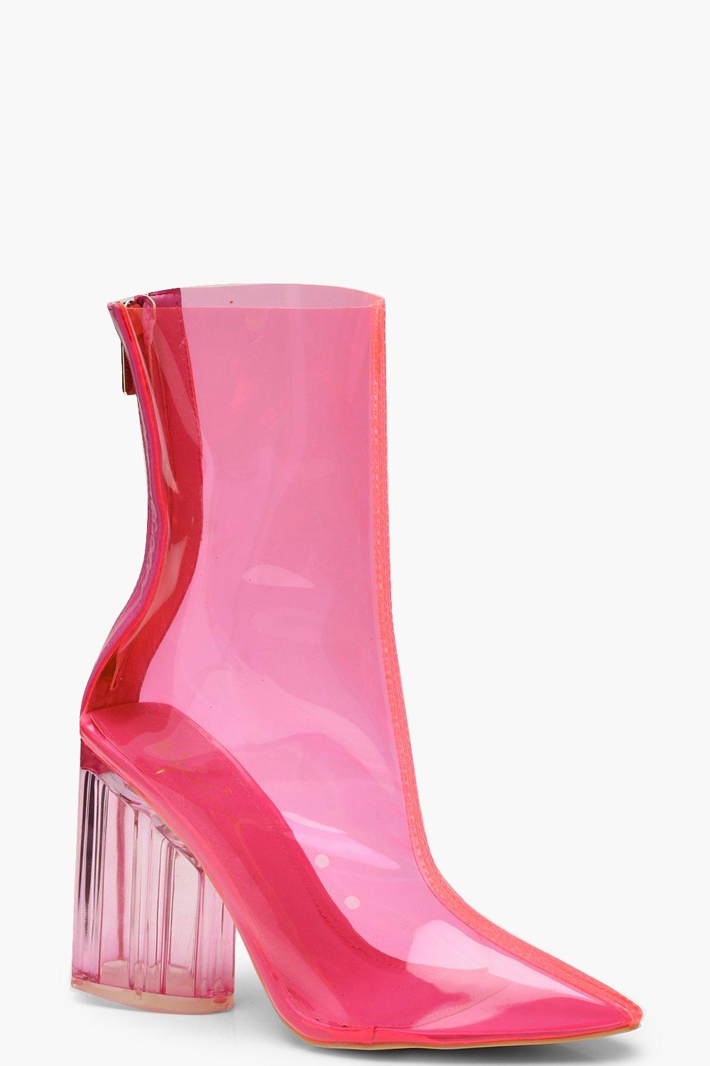 Neon Clear Block Heel Shoe Boots | Boohoo