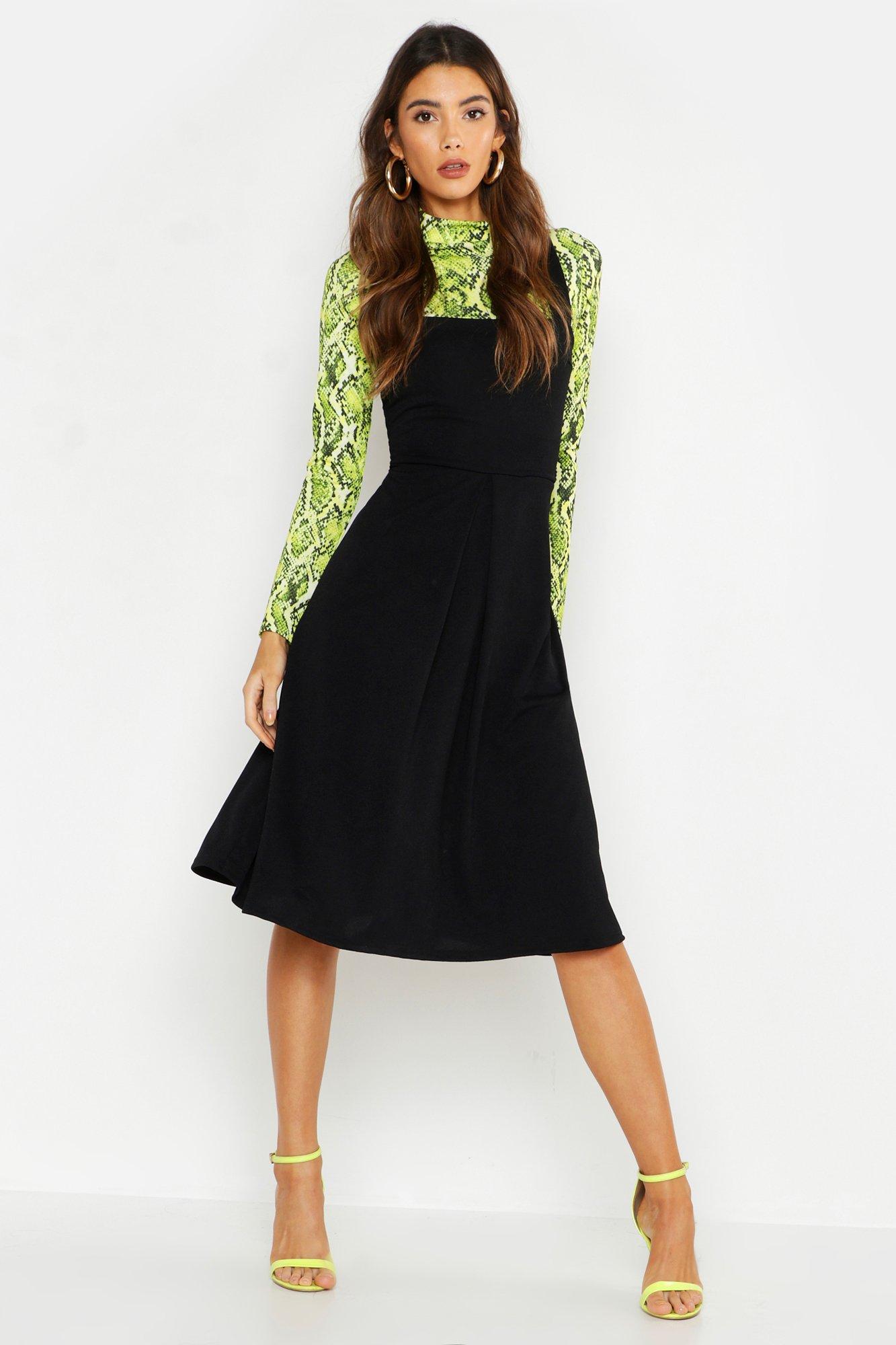 black pinafore dress midi