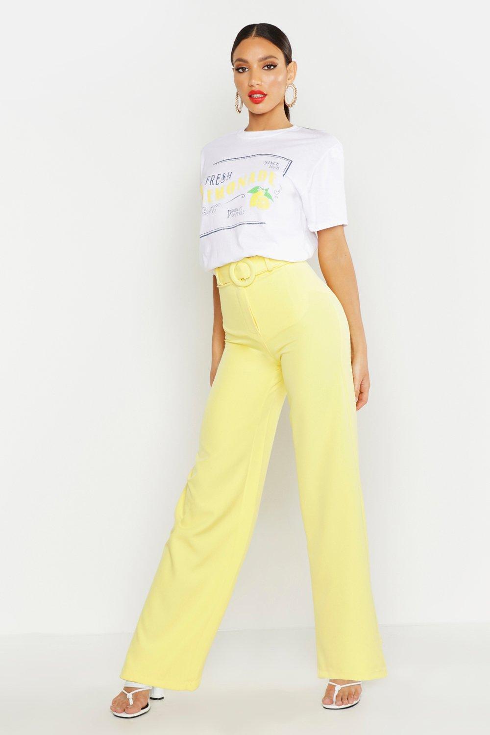 

Широкие брюки с пряжками и ремнем из той же ткани, Yellow