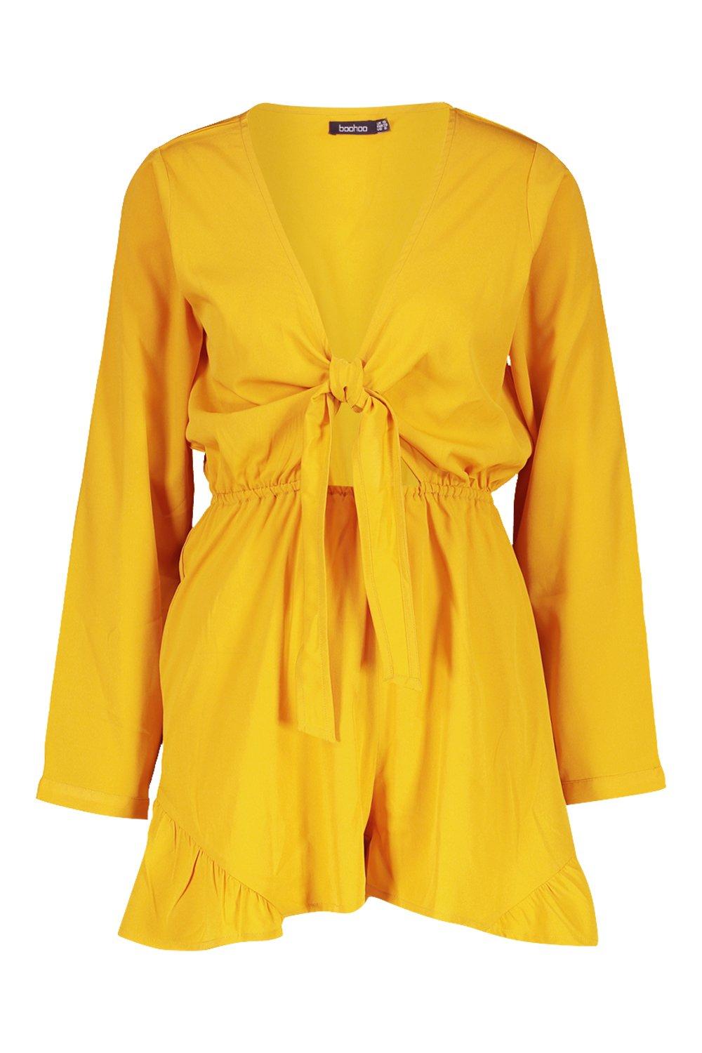 

Knot Front Ruffle Hem Playsuit, Mustard