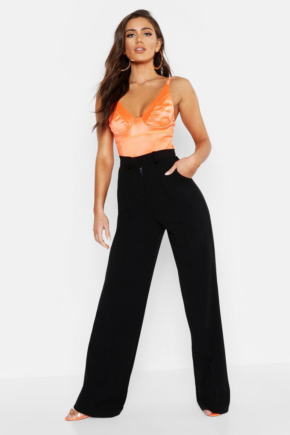 

Seam Front Crepe Wide Leg Trousers, Black