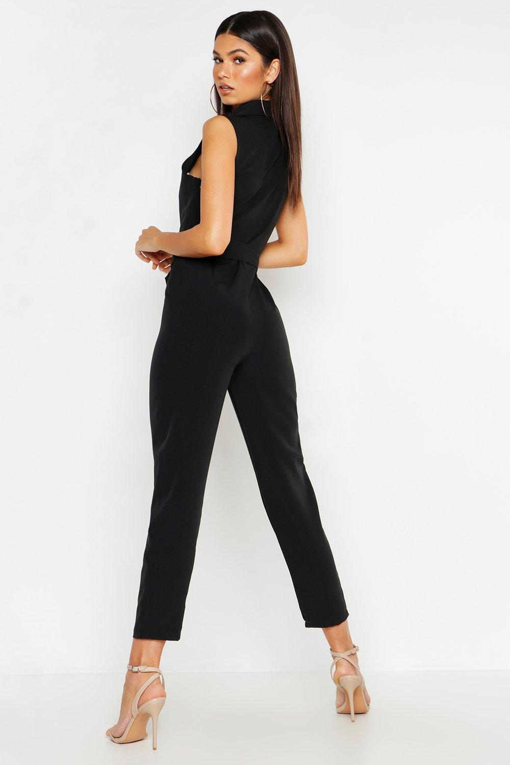 

Woven Blazer Belted Jumpsuit, White