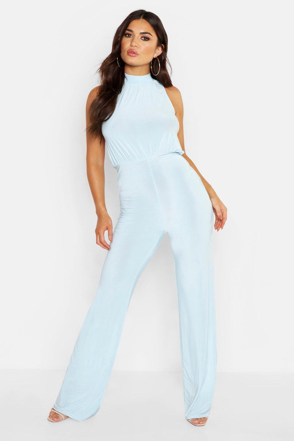

Комбинезон с рюшами с высоким воротом из тонкой ткани, Baby blue