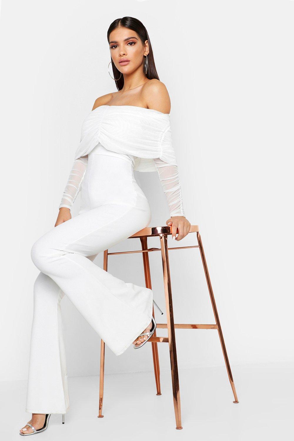 ruched mesh jumpsuit