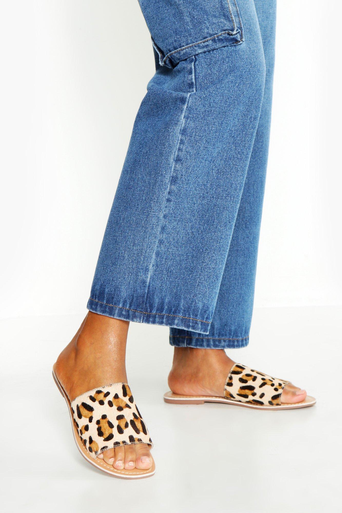 

Кожаные леопардовые шлепки, Leopard