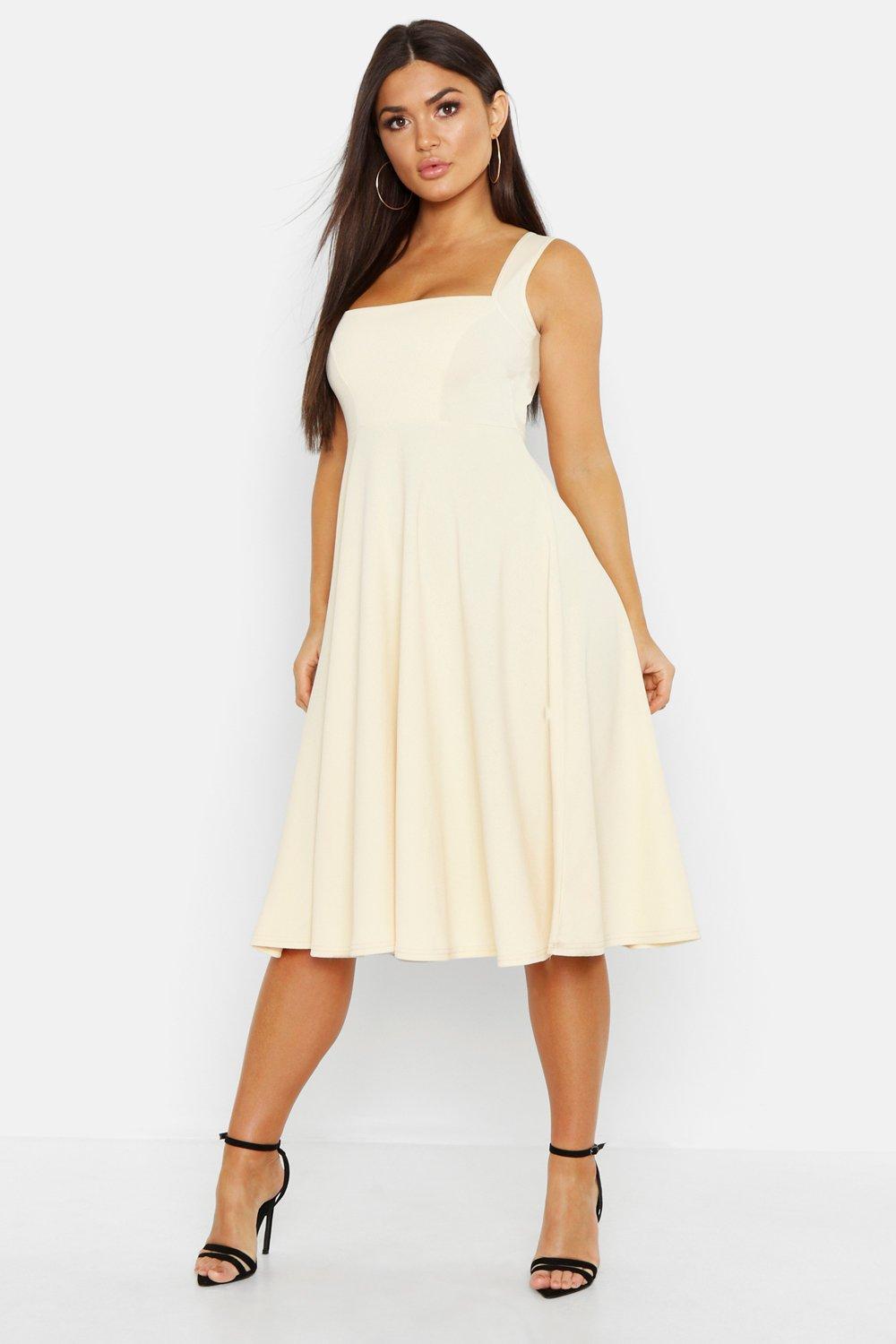 boohoo square neck midi skater dress