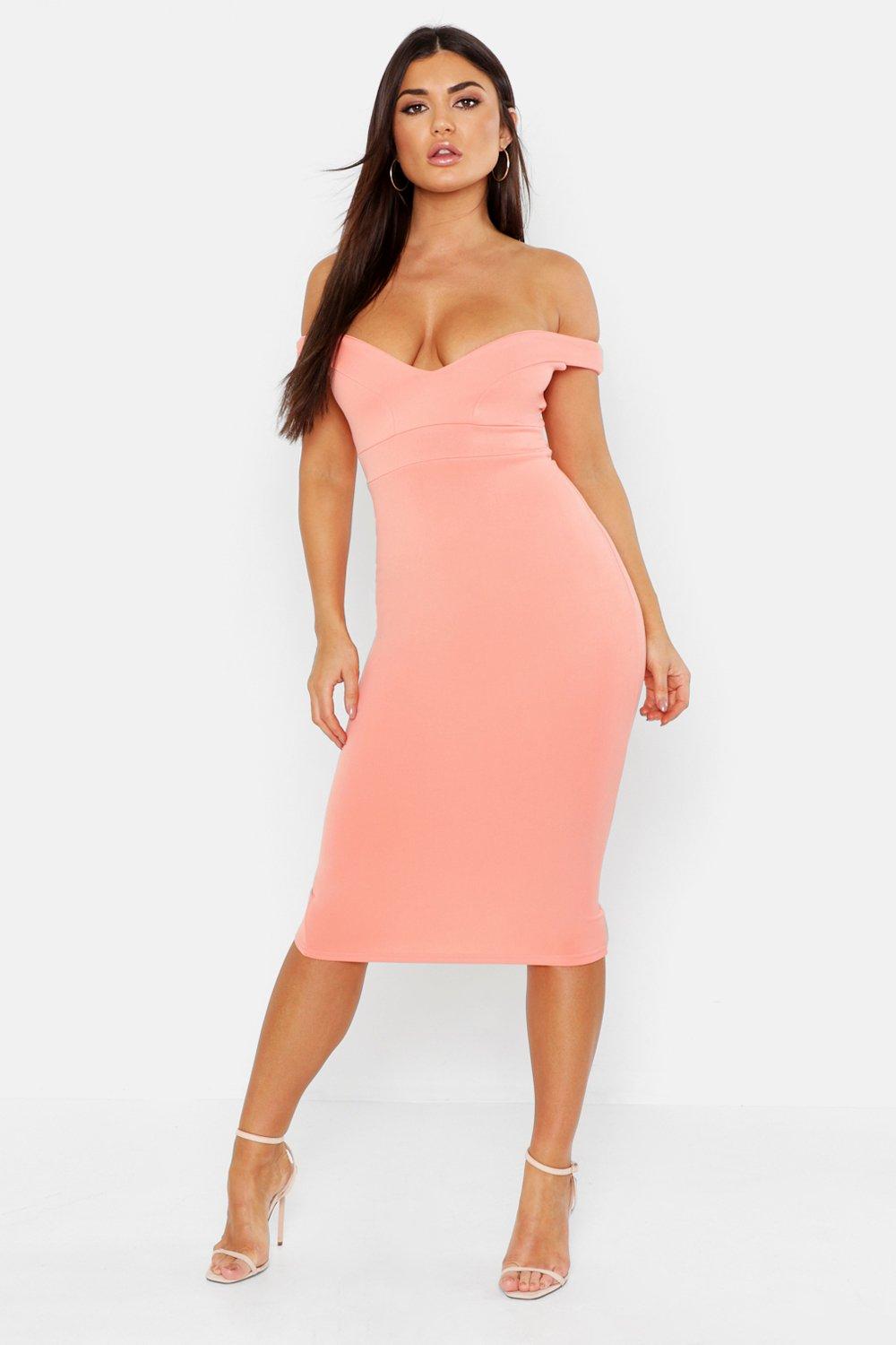 Dress shoulder midi sweetheart bodycon off