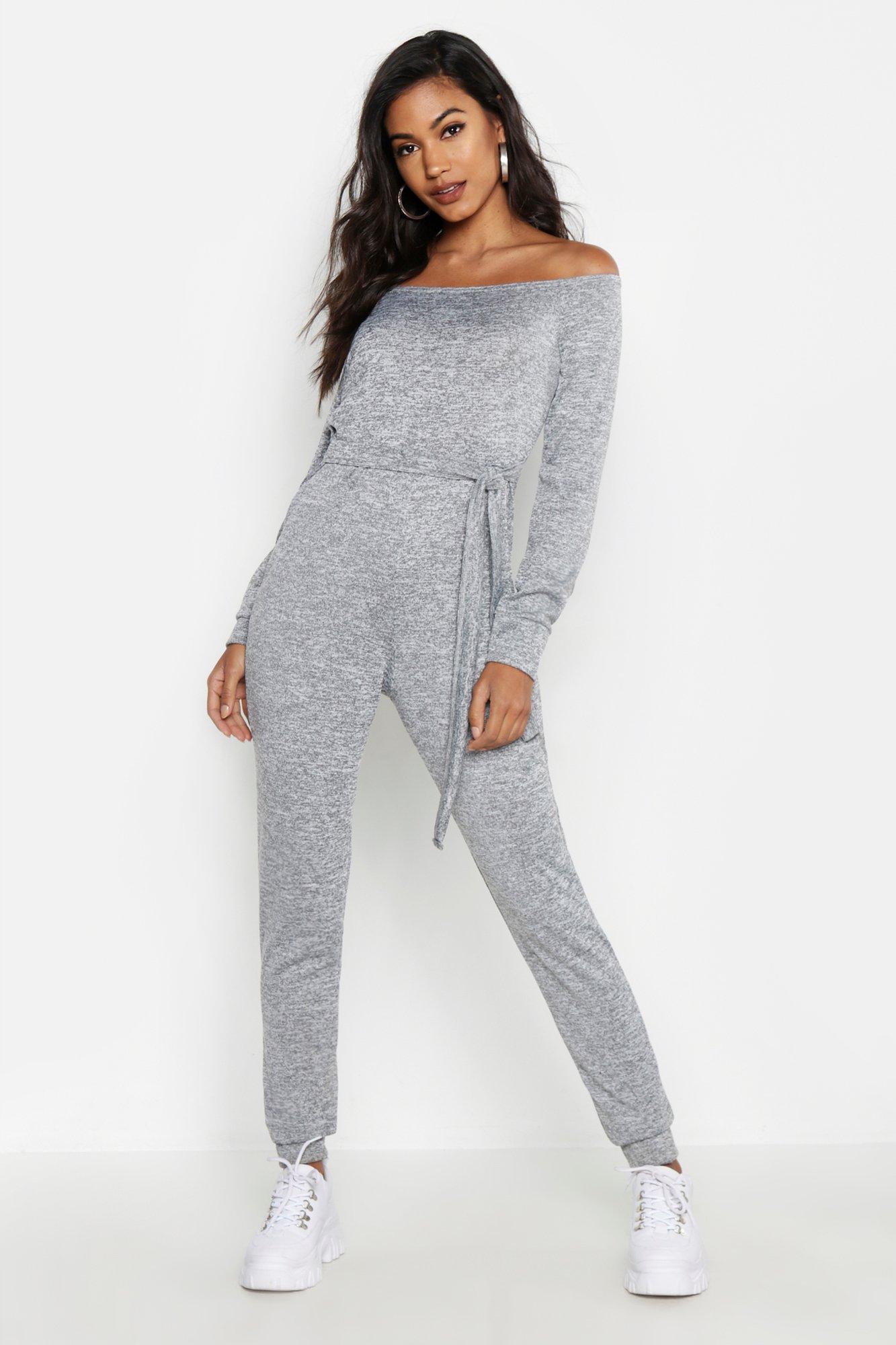 boohoo off shoulder jumpsuit