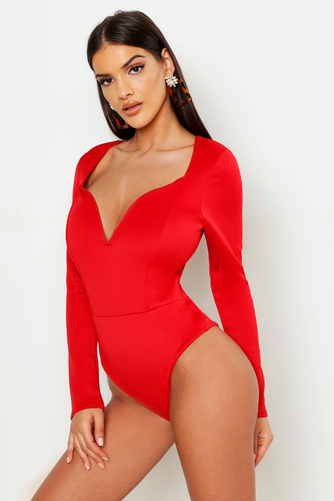 long sleeve plunge bodysuit