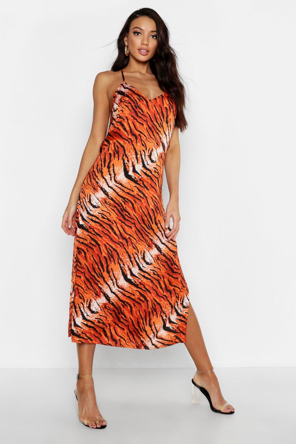 orange tiger print dress