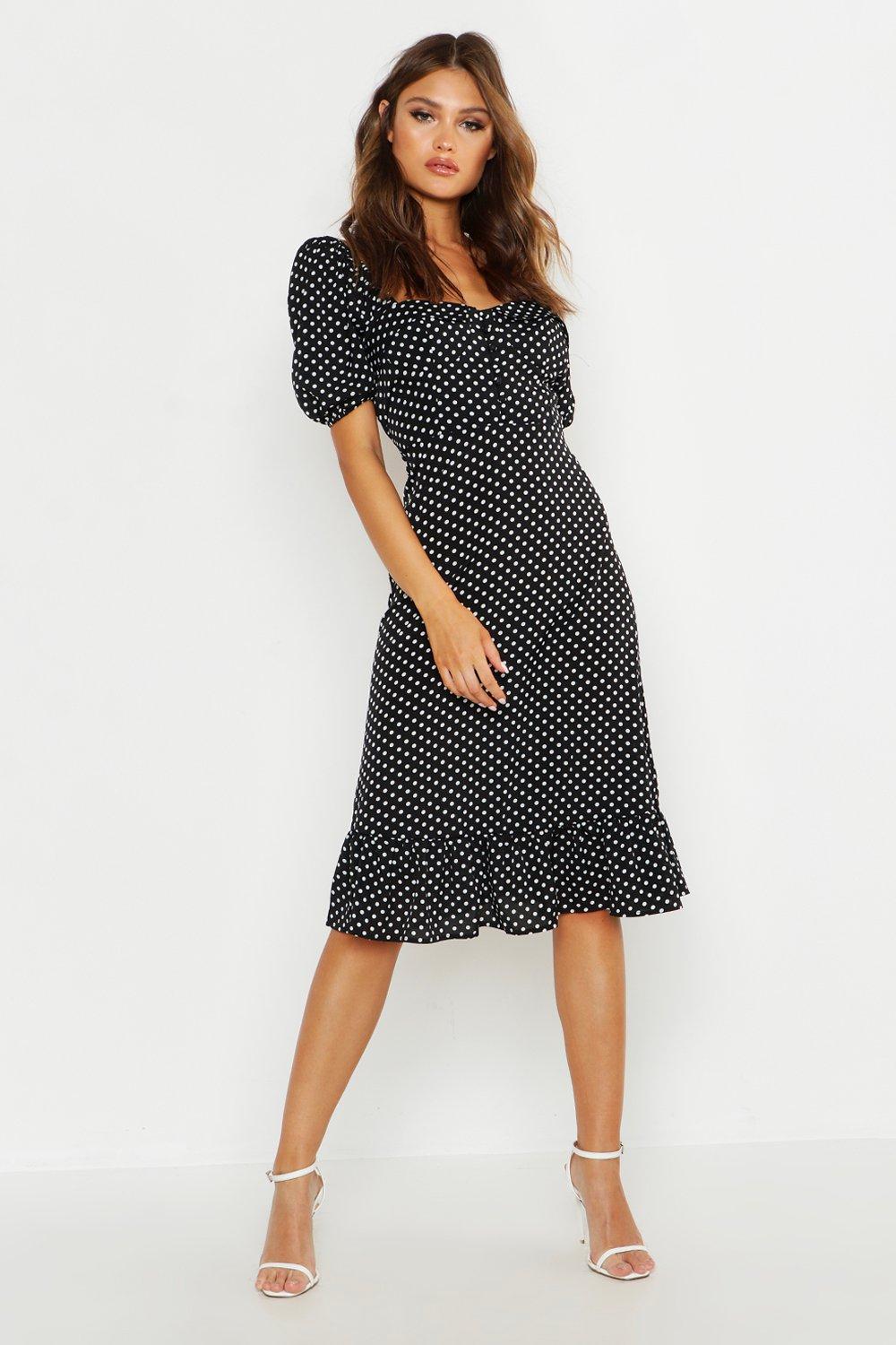 polka dot puff sleeve dress