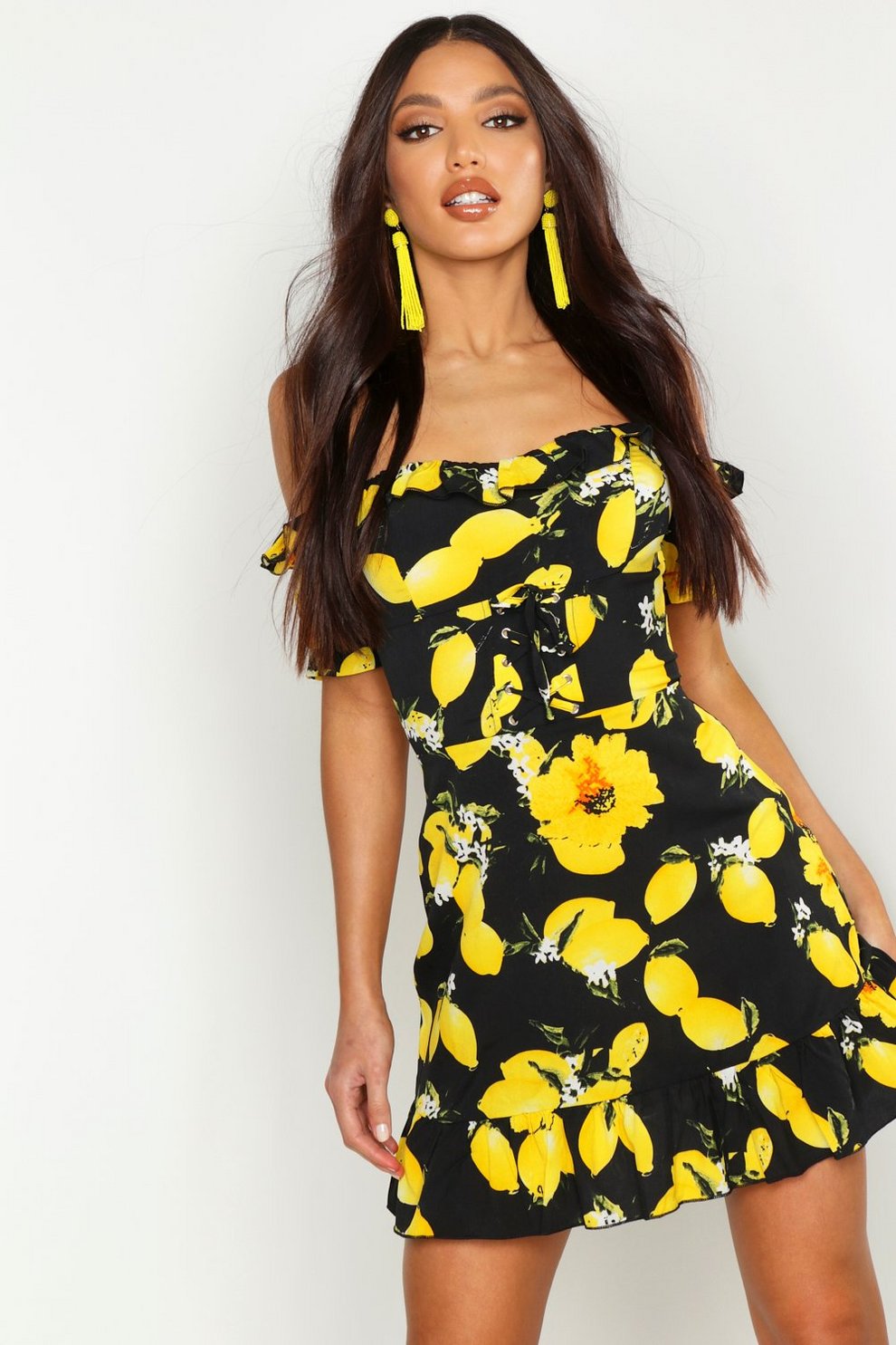 Bardot Lemon Print Dress