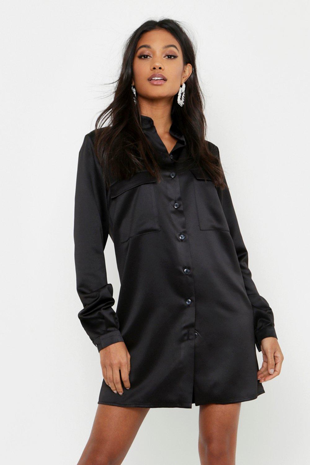 boohoo satin shirt dress