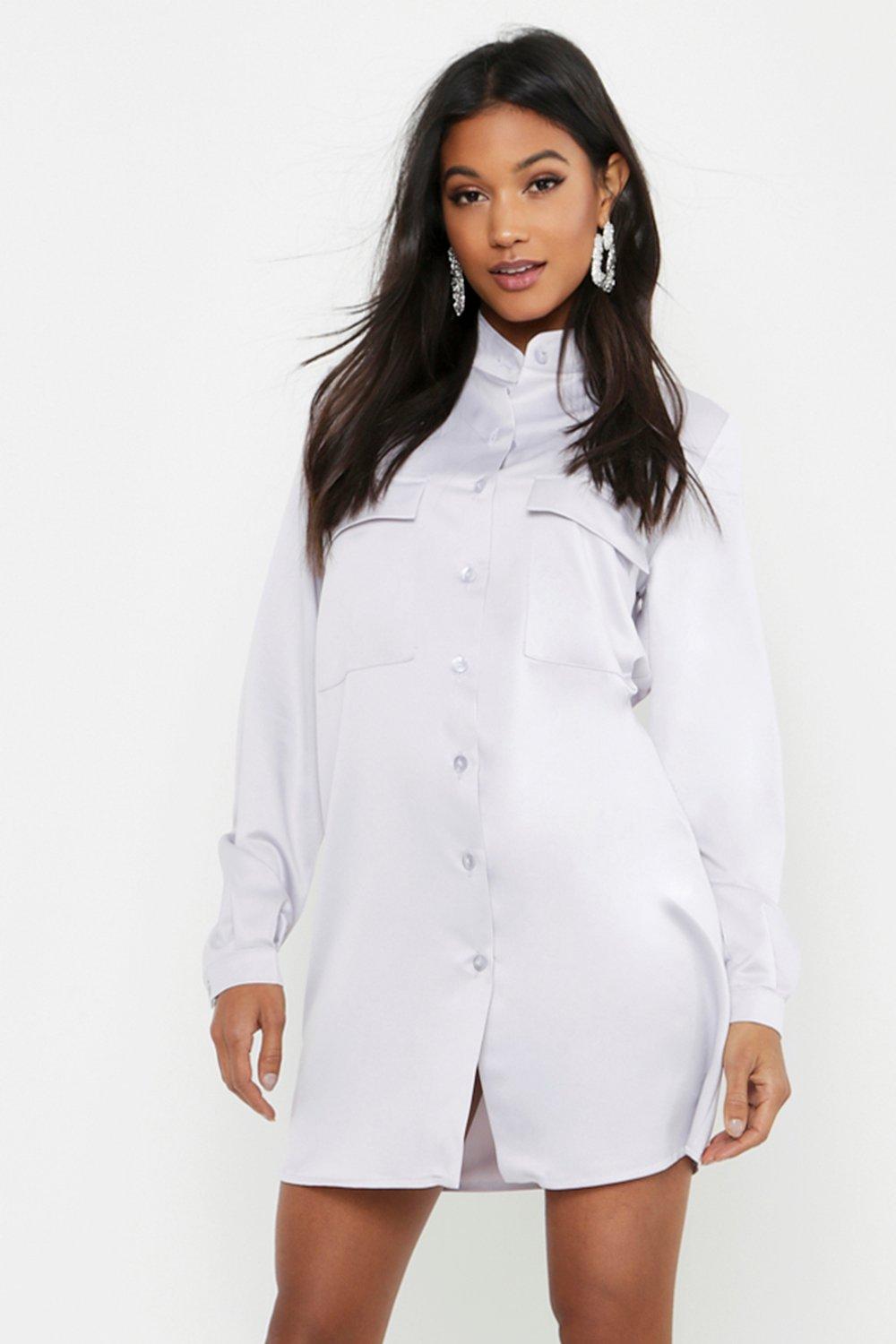 satin white shirt dress