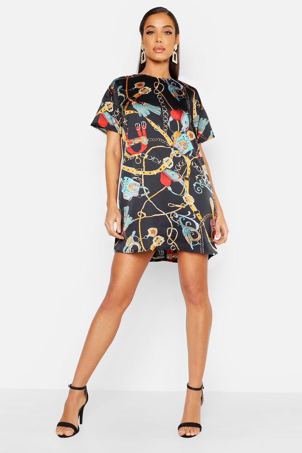 satin chain print dress