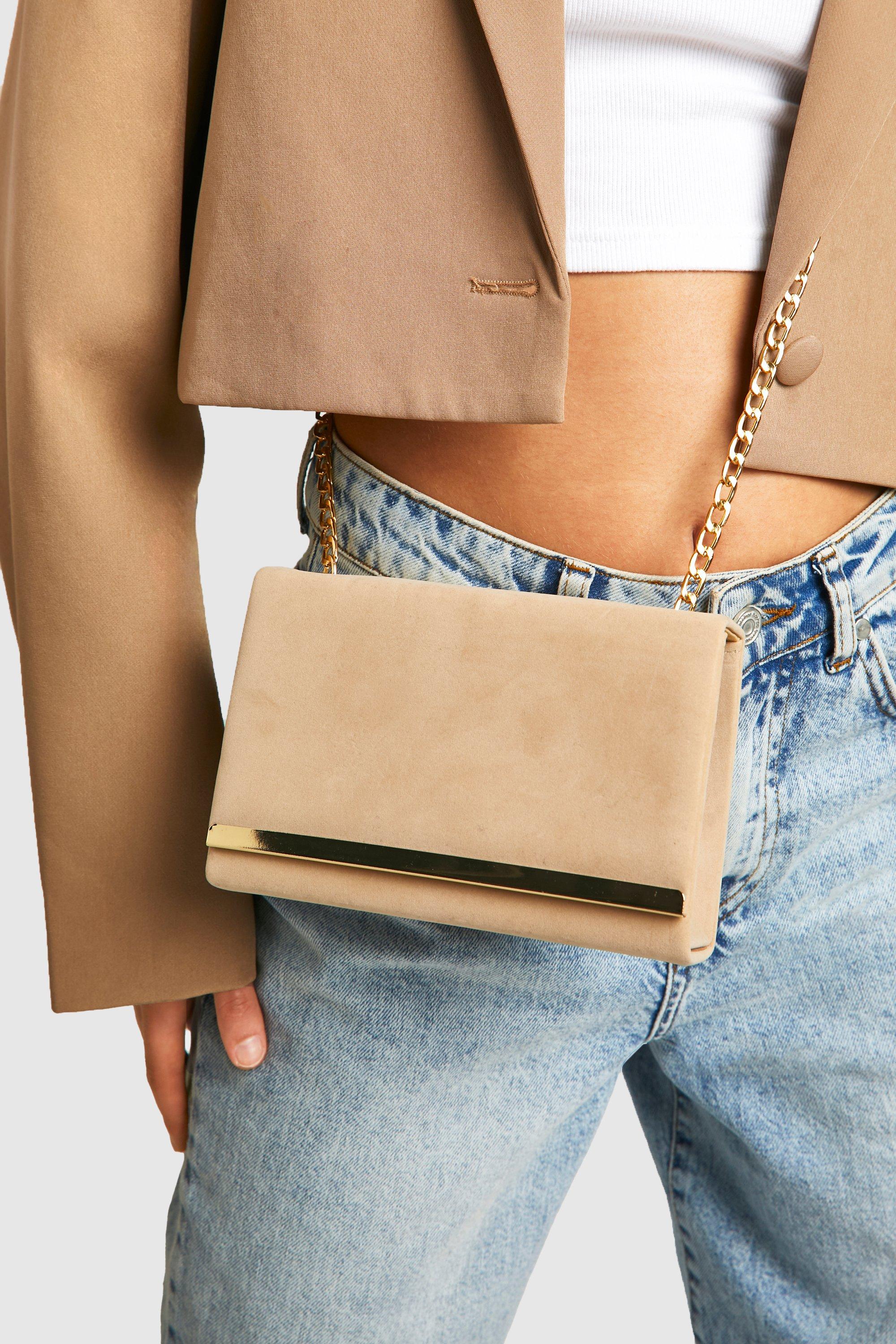 Click to view product details and reviews for Womens Structured Suedette Clutch Bag And Chain Beige One Size Beige.