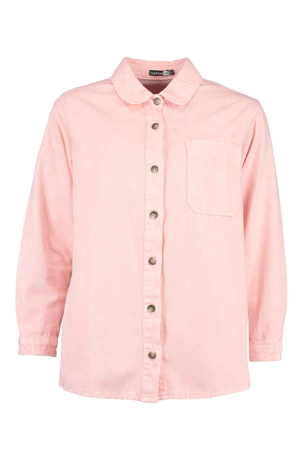 

Рубашка оверсайз из денима с эффектом мраморного отбеливания, Pink