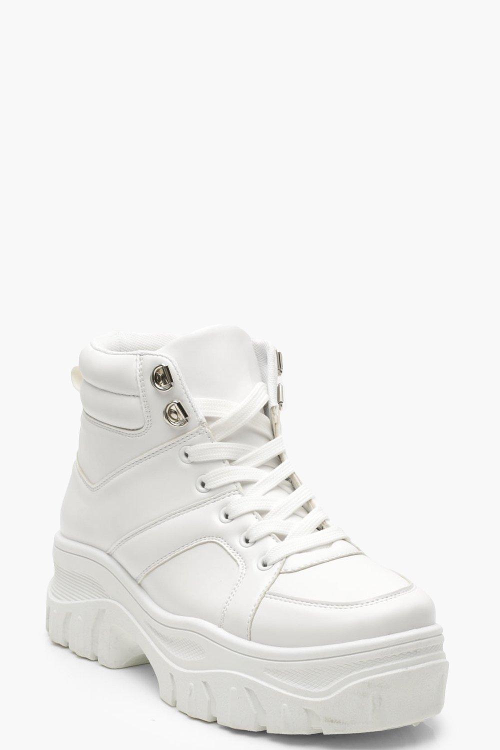 white chunky high top trainers