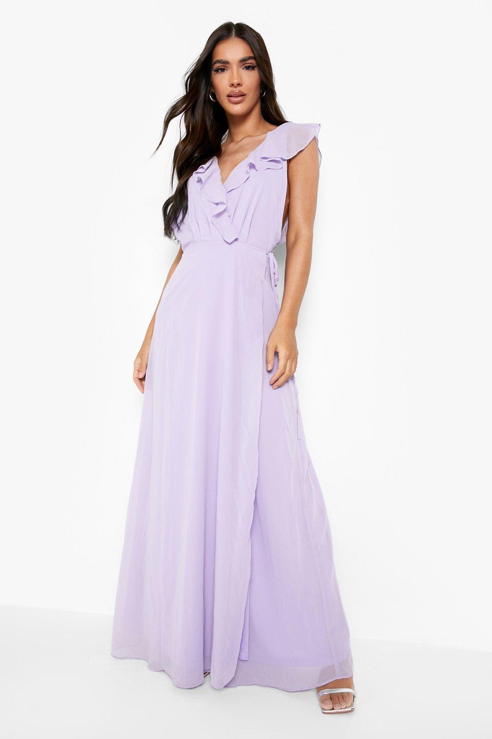 frill wrap detail chiffon maxi dress