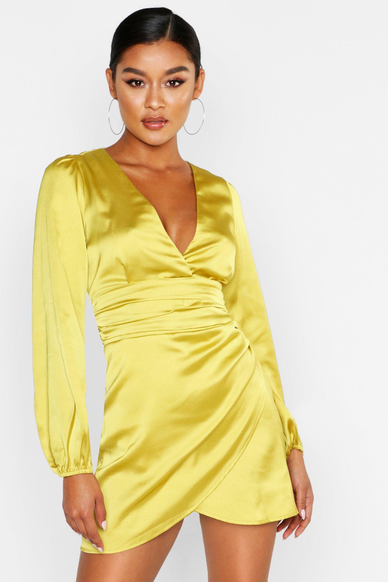 chartreuse satin dress