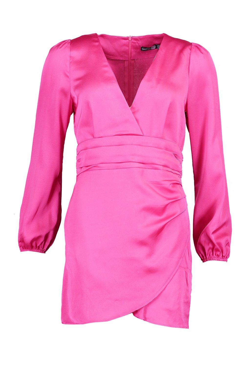 

Атласное мини-платье с запахом, Hot pink