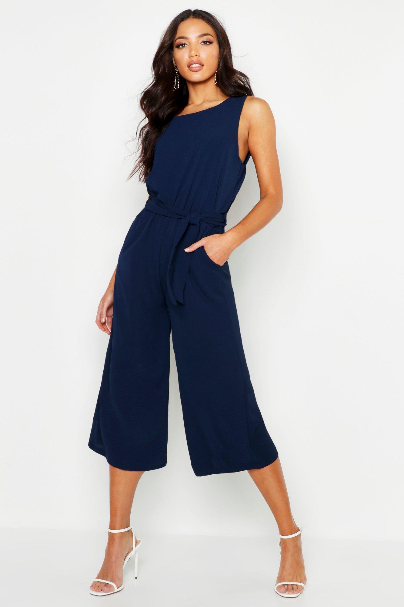 navy blue culotte jumpsuit