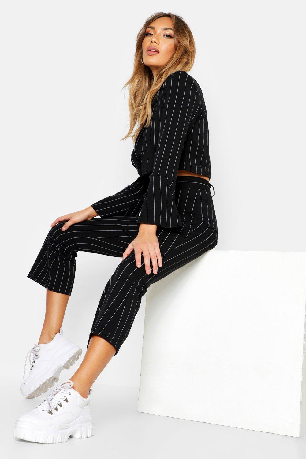 pinstripe flare pants