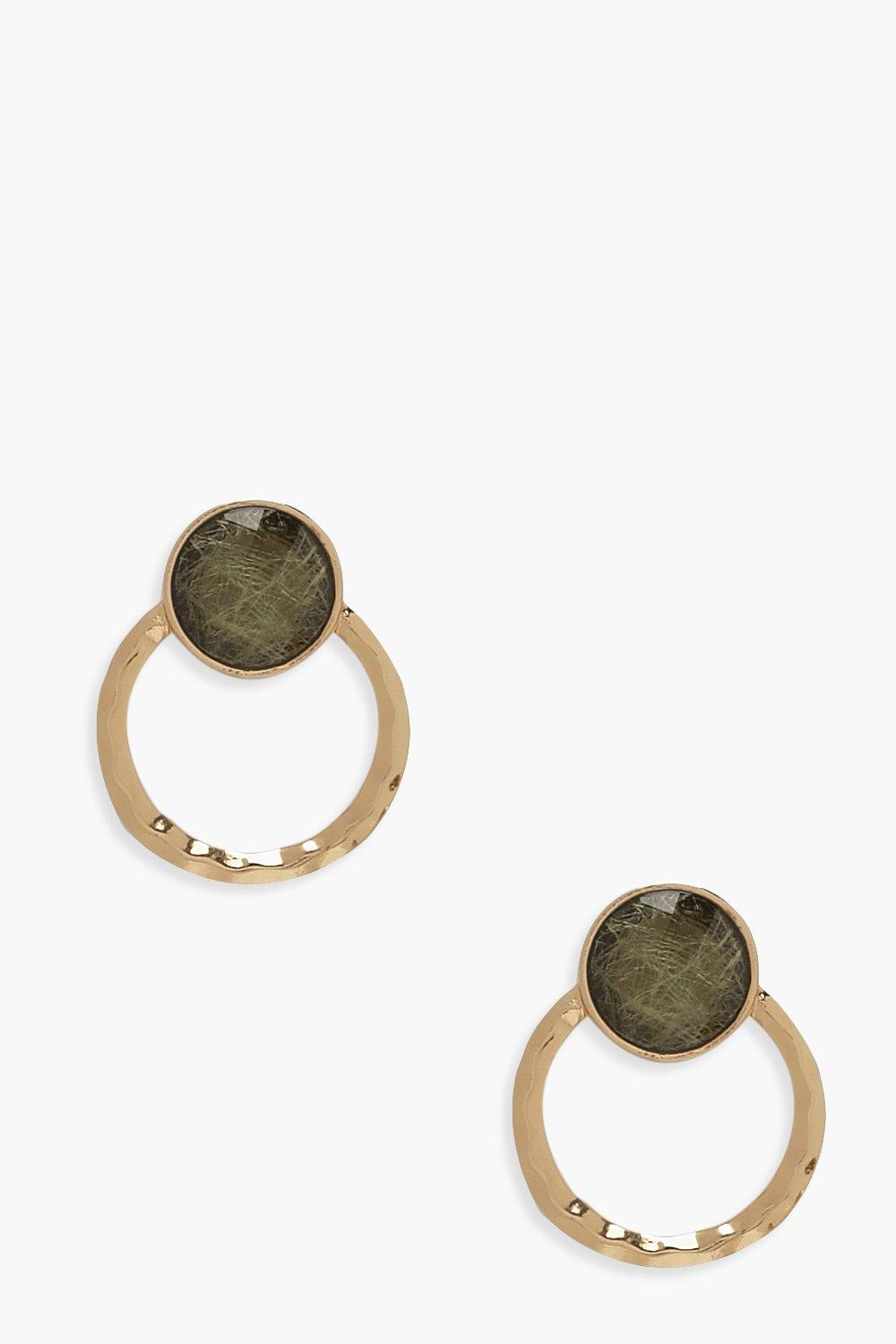 

Чеканные круглые серьги с камнем, Gold