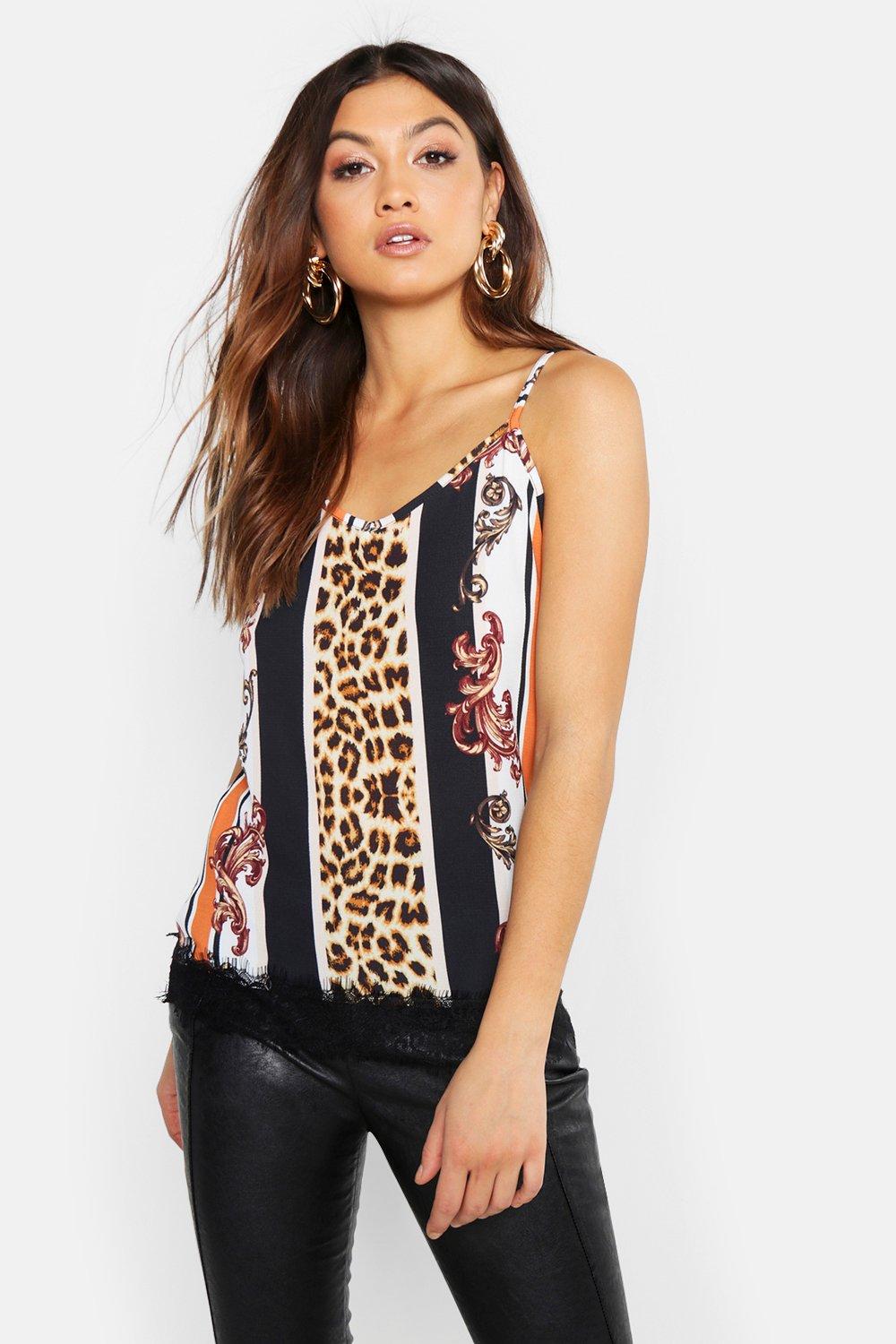 

Woven Leopard Chain Cami, Black