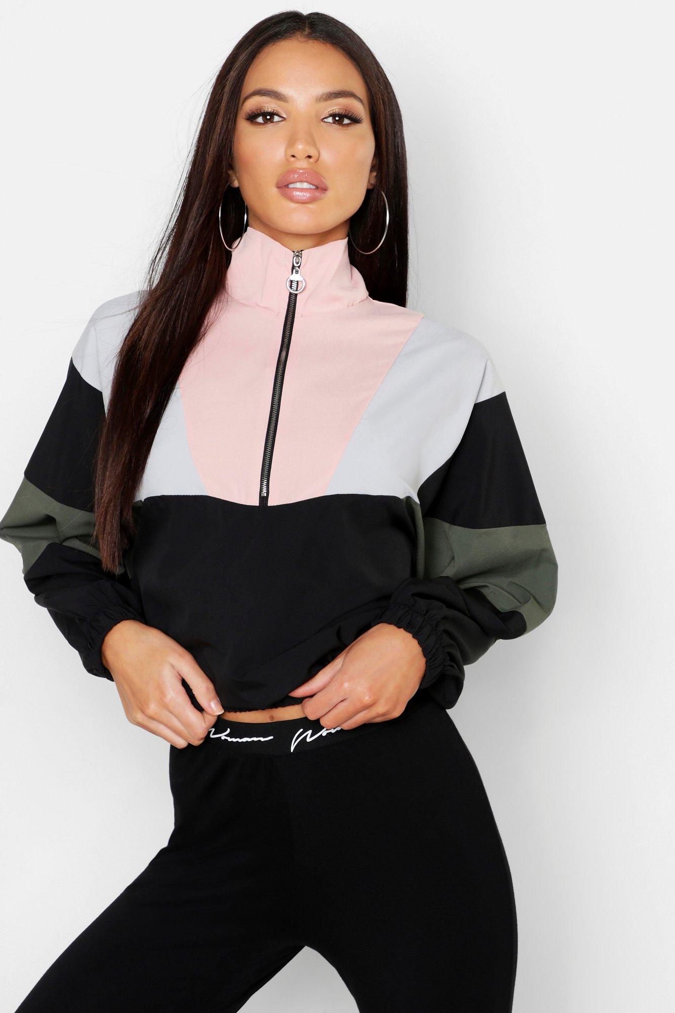 

Woven Colour Block Half Zip Sweat, Pink