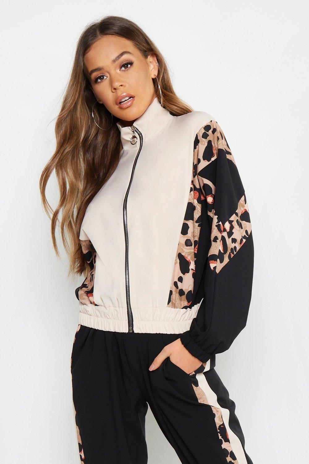 

Woven Leopard Panel Zip Through, Pink