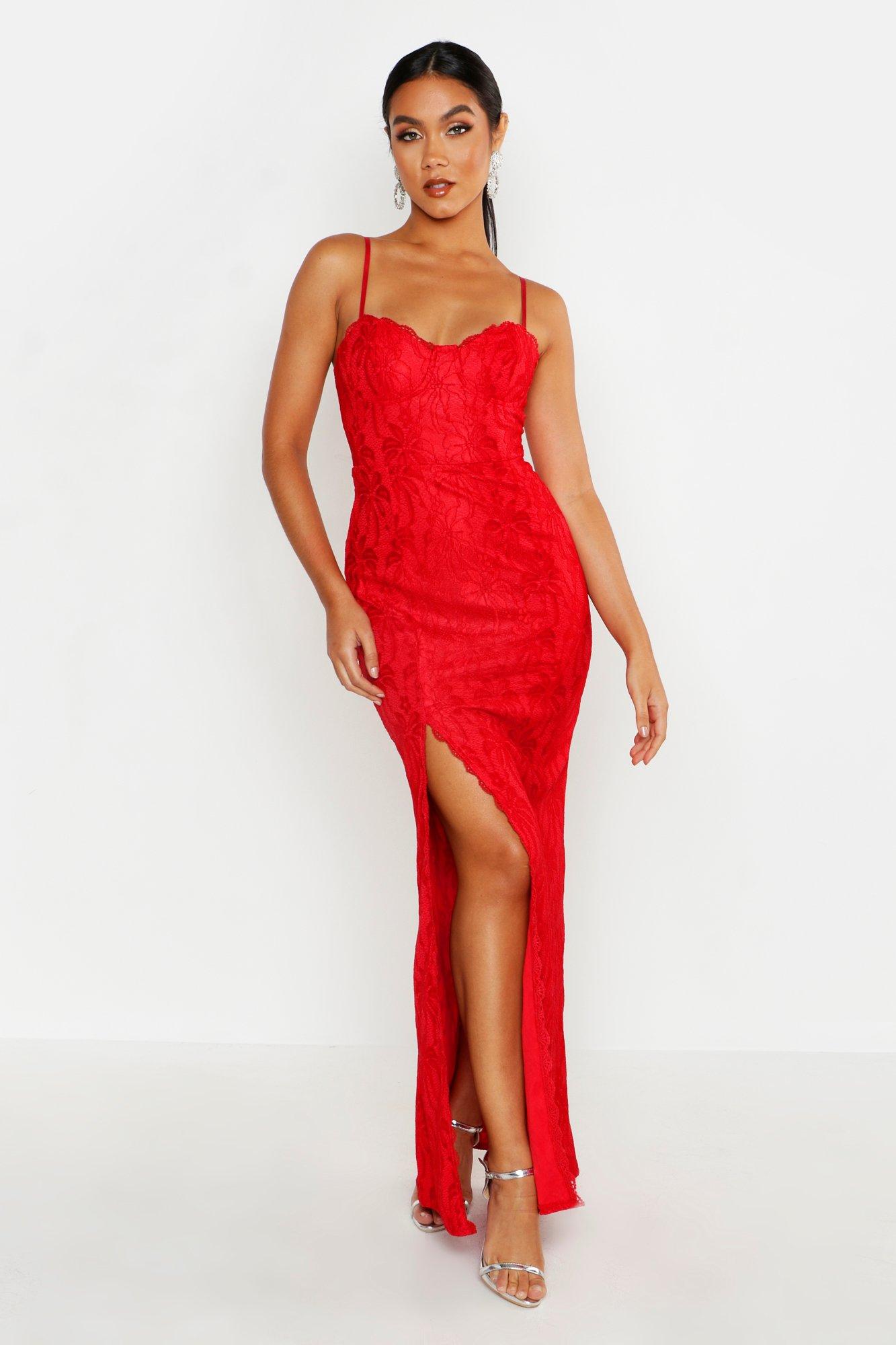 

Lace Sweetheart Neck Maxi Bridesmaid Dress, Red