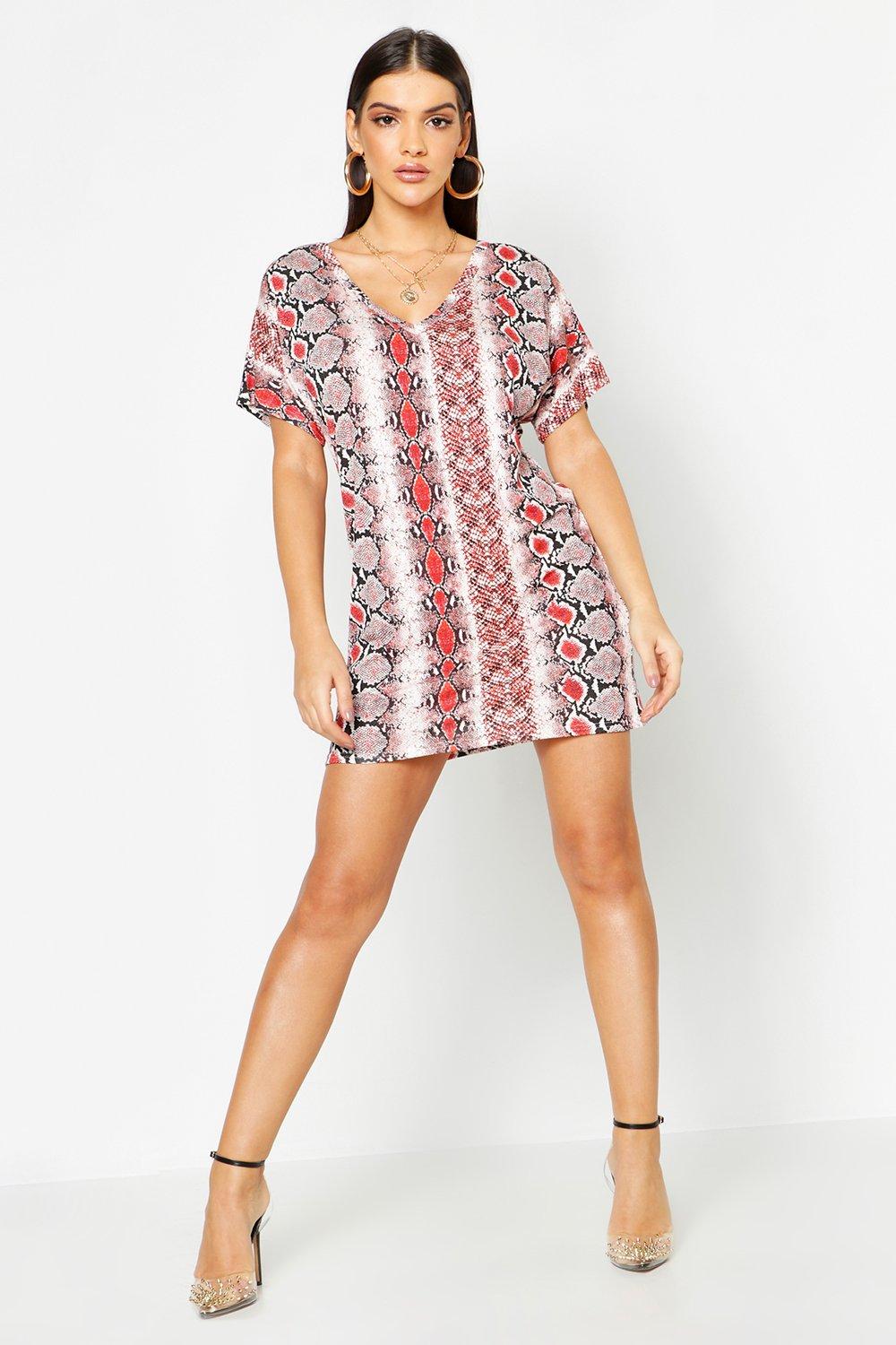 boohoo snake print shirt dress