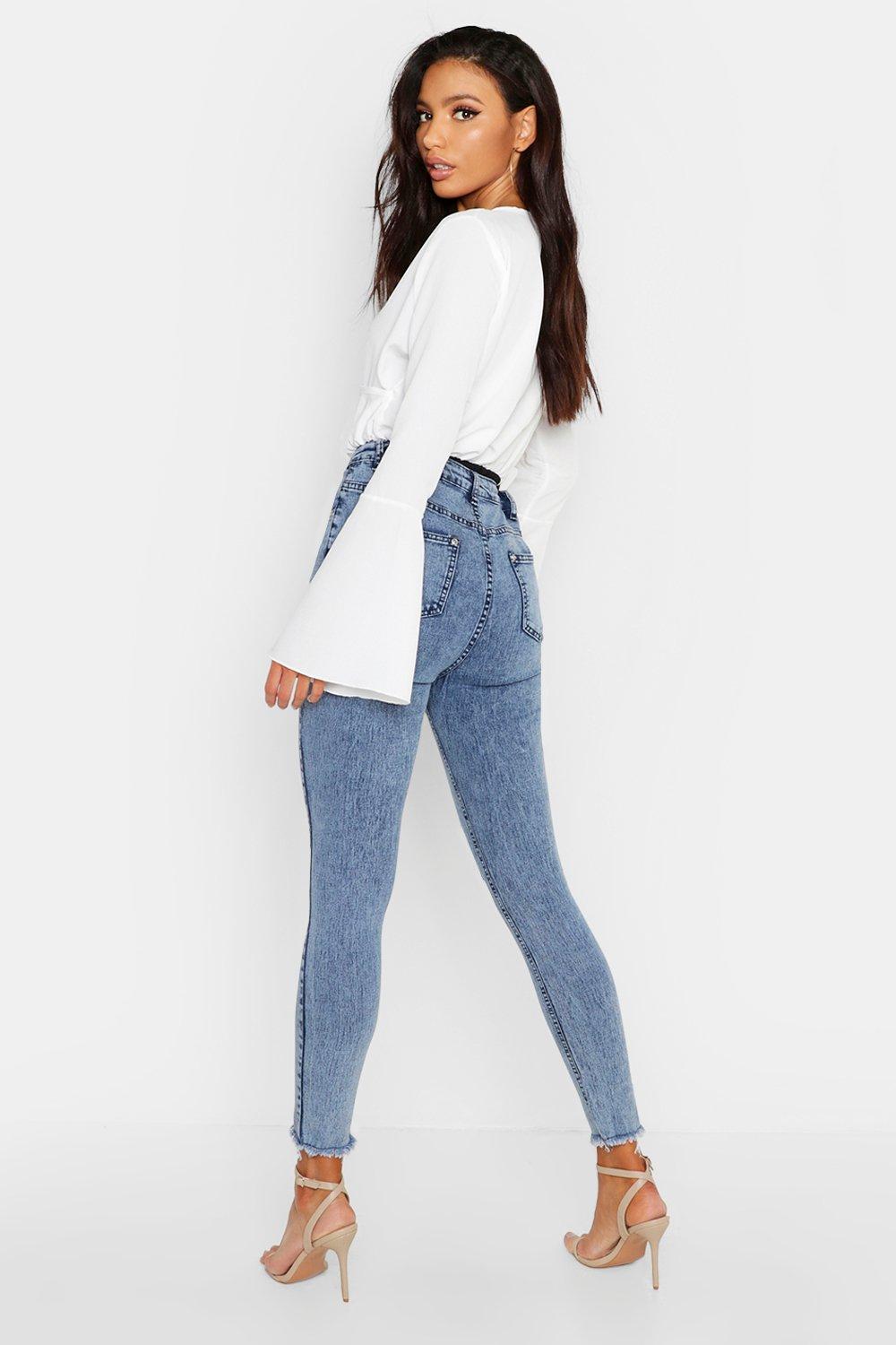 

High Waist Stretch Acid Wash Skinny Jeans, Blue