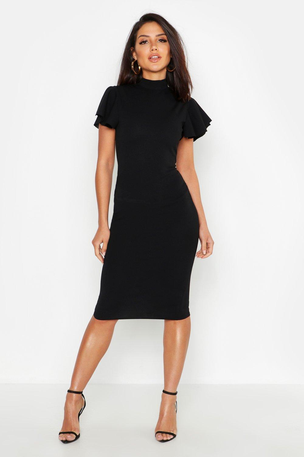 frill sleeve black dress