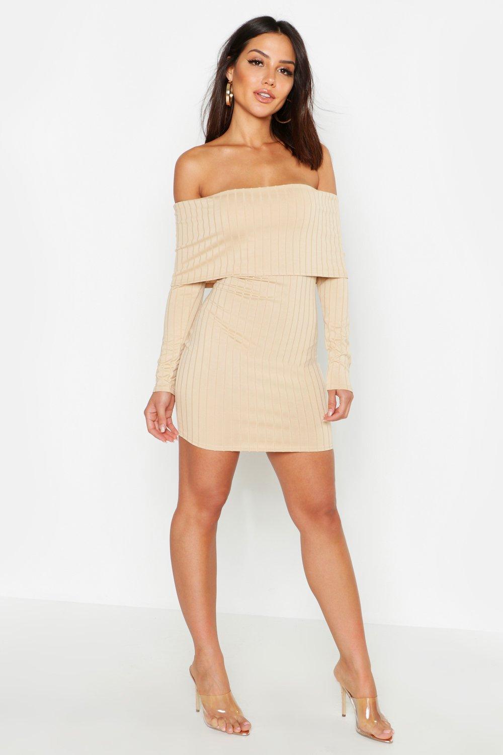 ribbed off the shoulder bodycon dress