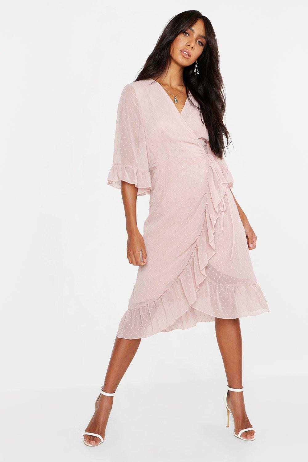 pink wrap dress with sleeves