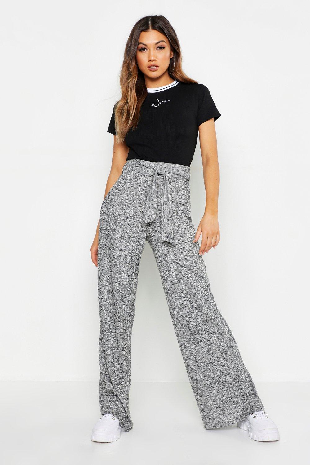 

Широкие брюки из трикотажа в рубчик с завязками на талии, Grey marl