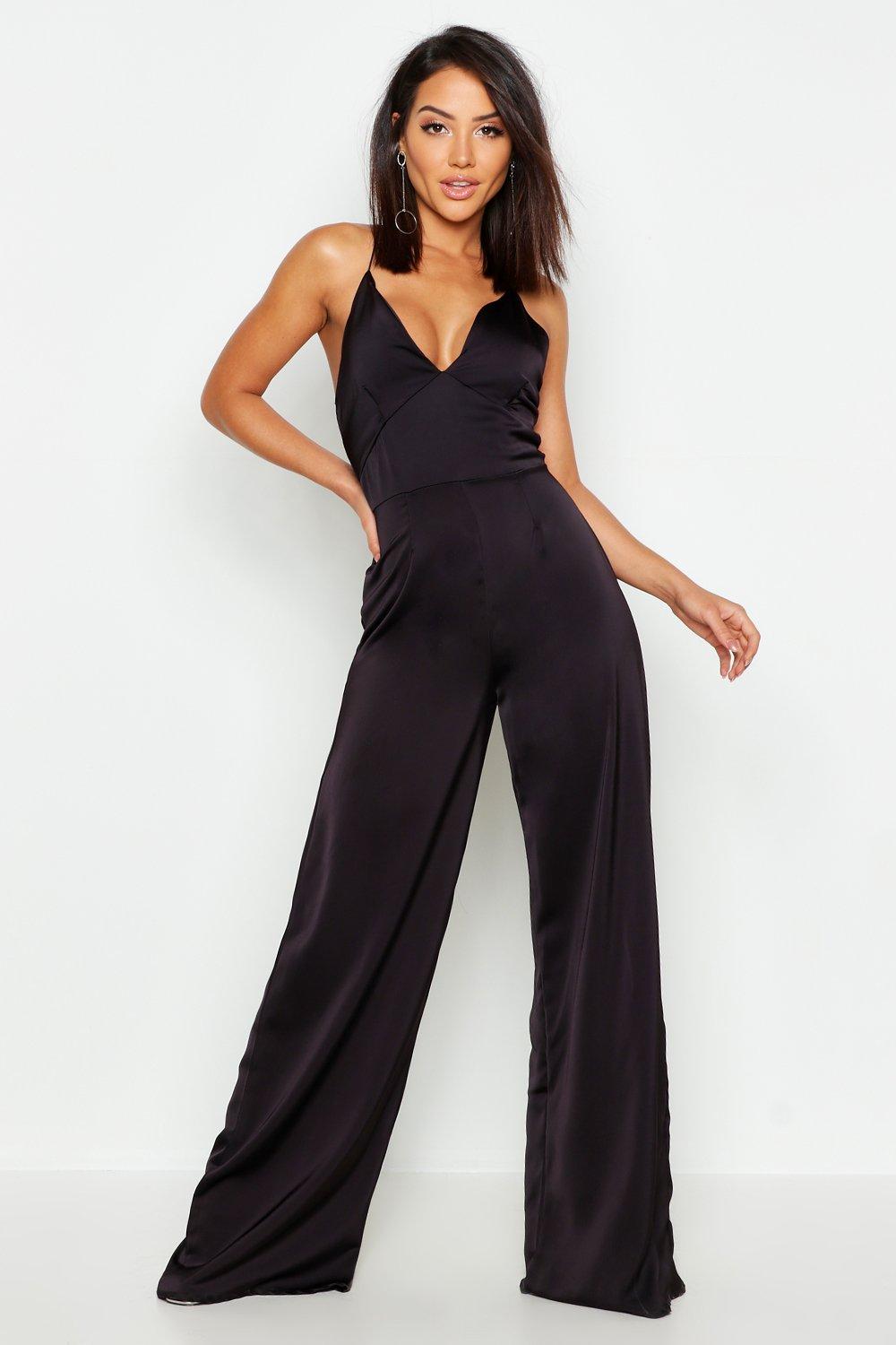 satin plunge jumpsuit