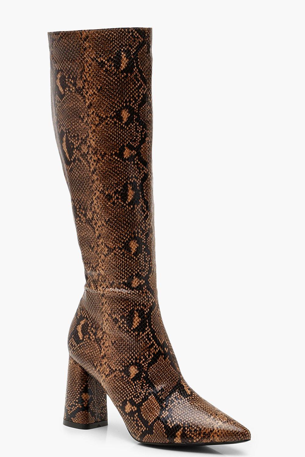chunky snake print boots