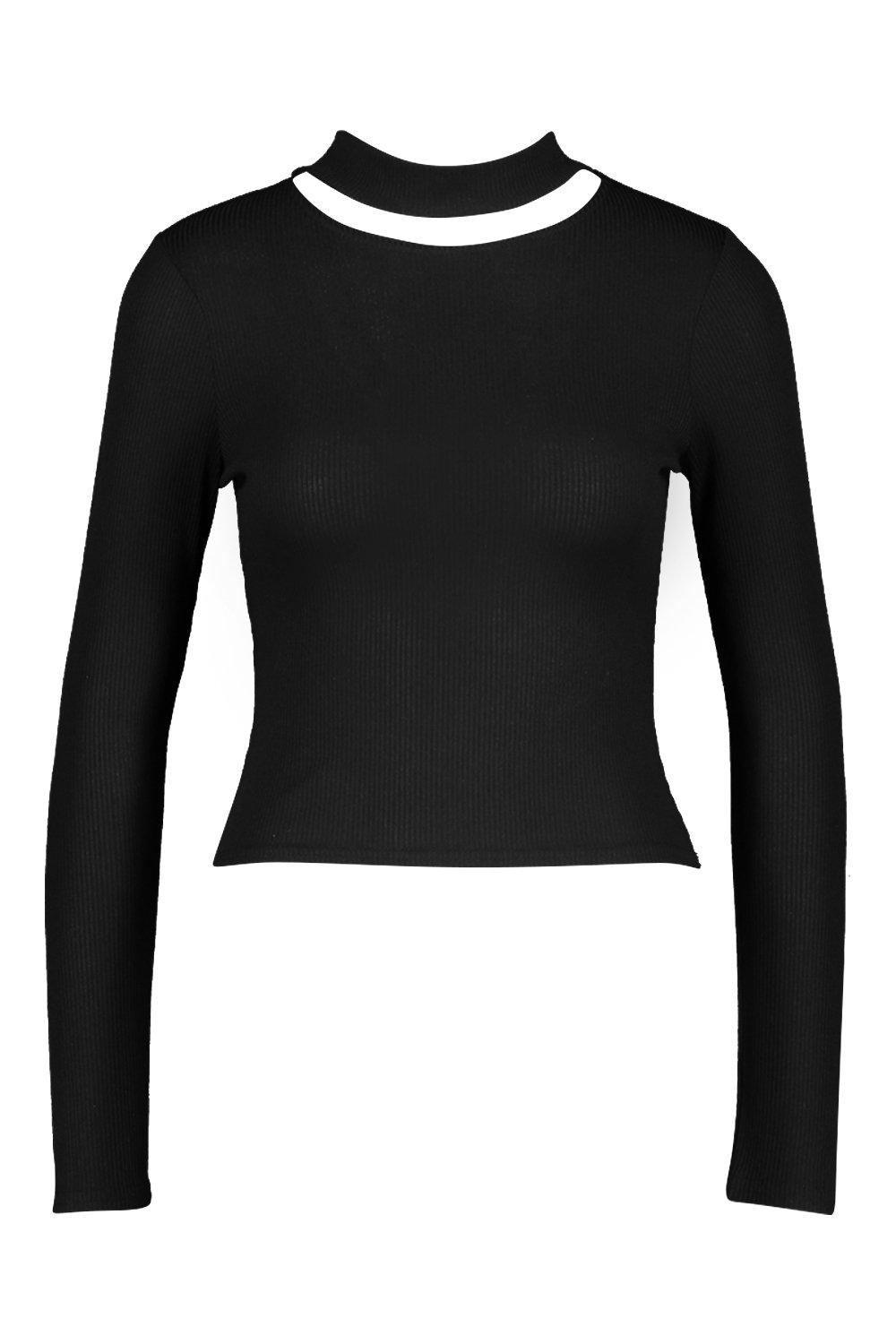 

Базовый топ с каплевидным декольте и высоким воротом, Black