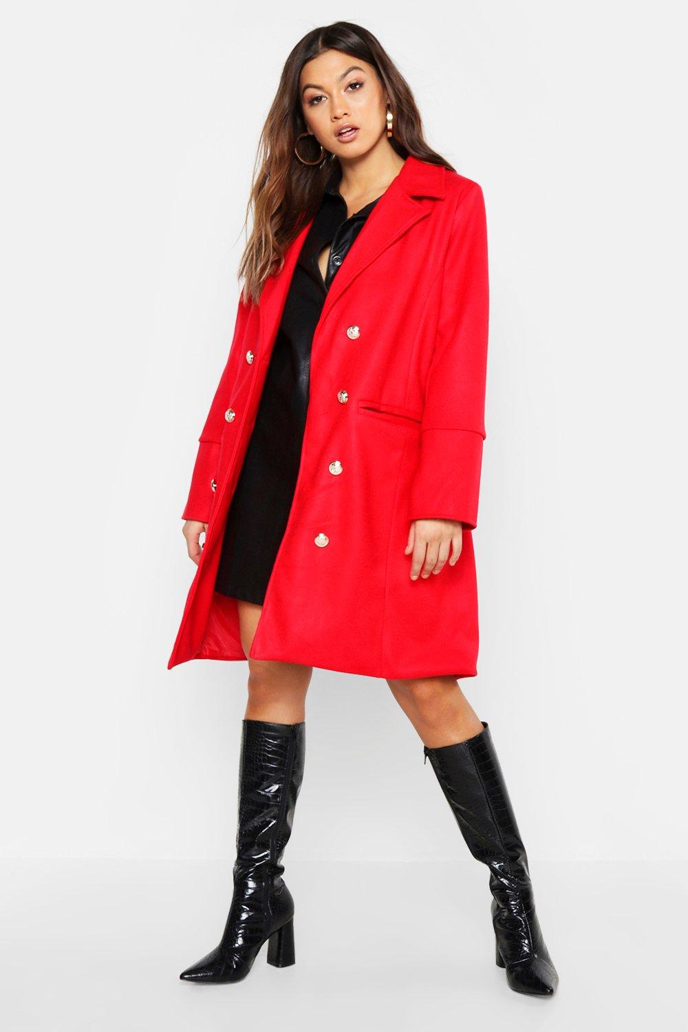 

Двубортное пальто милитари из искусственной шерсти, Red