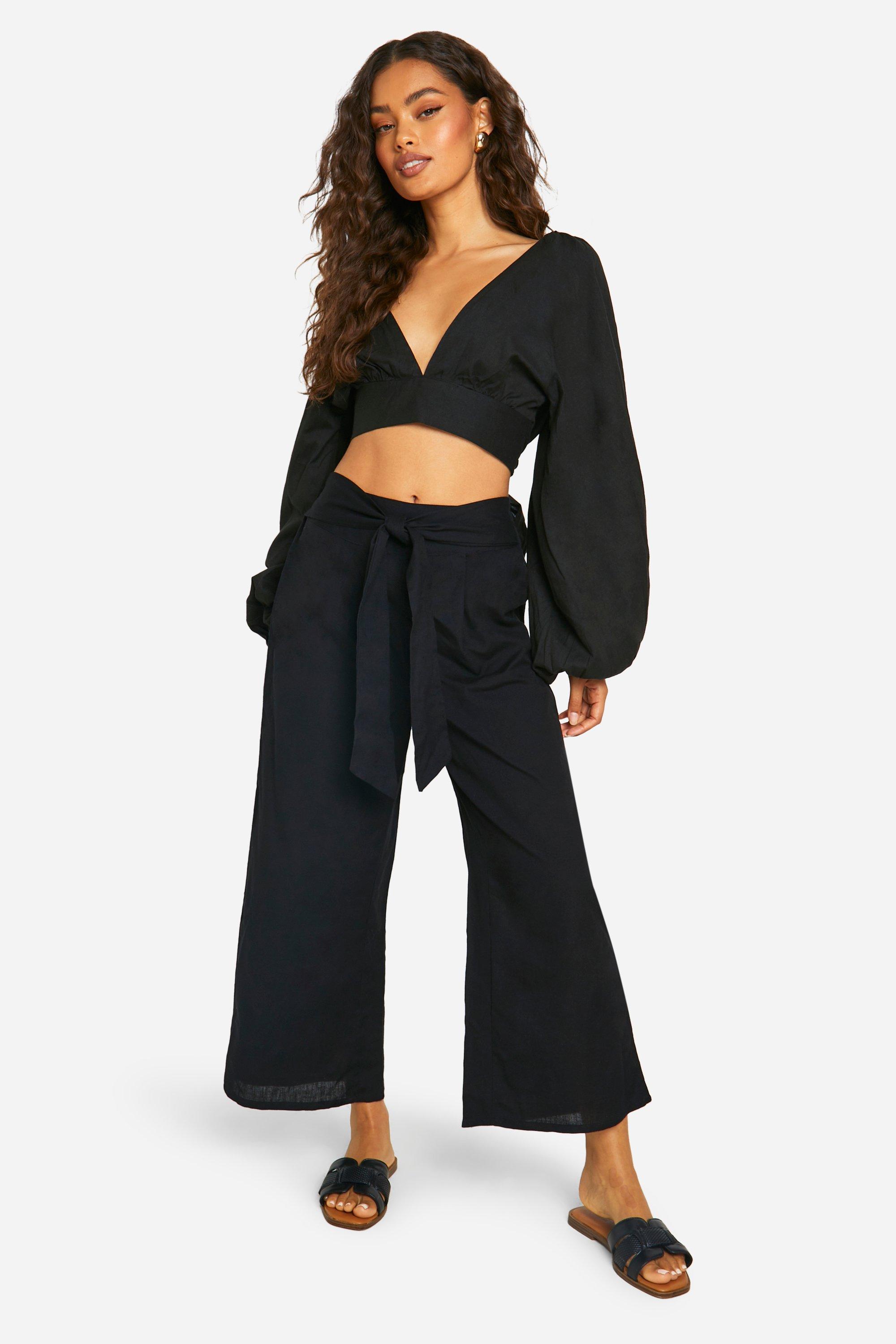 Ensemble Avec Crop Top A Manches Bouffantes Et Pantalon Larg
