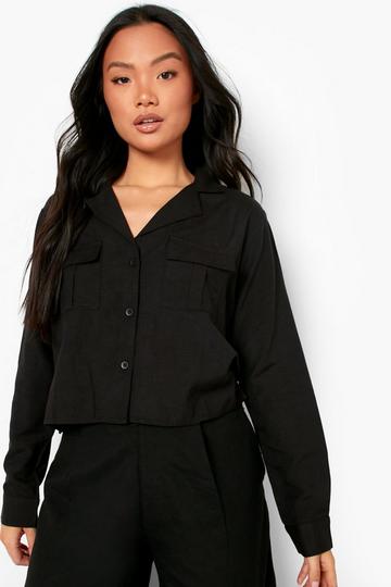 Petite Linen Look Pocket Detail Crop Utility Shirt