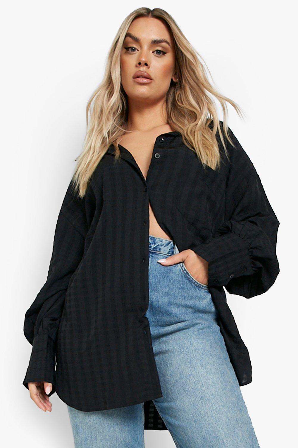 Grande Taille - Chemise Oversize Texturée - Noir - 44, Noir