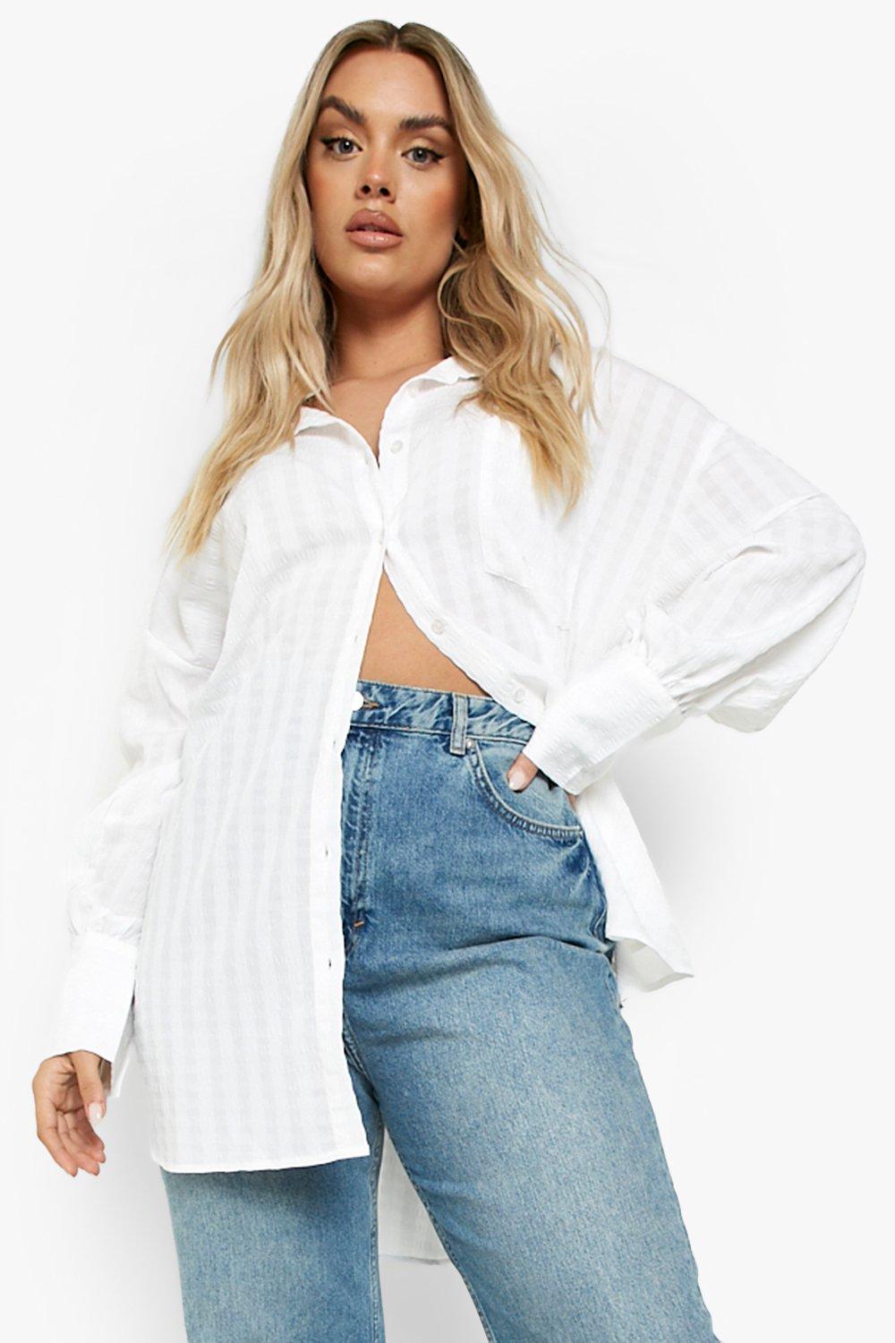 Grande Taille - Chemise Oversize Texturée - Blanc - 56, Blanc