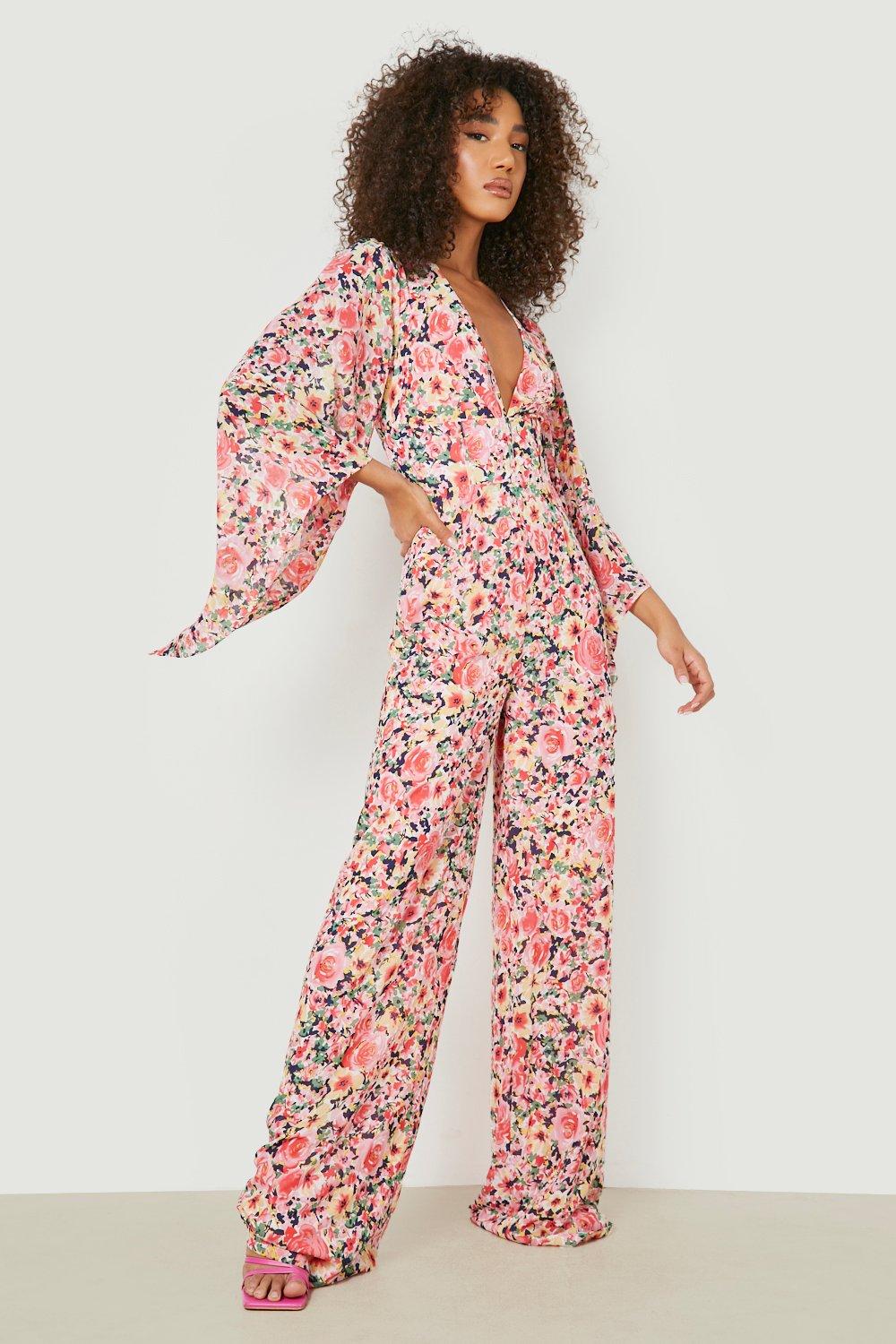 Womens Tall Wide Sleeve Floral Occasion Jumpsuit - Pink - 6, Pink